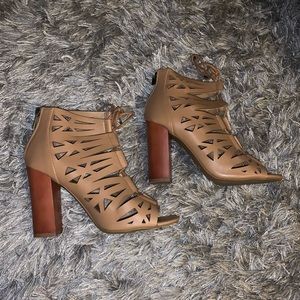 Bamboo Lace Up Cutout Block Heels